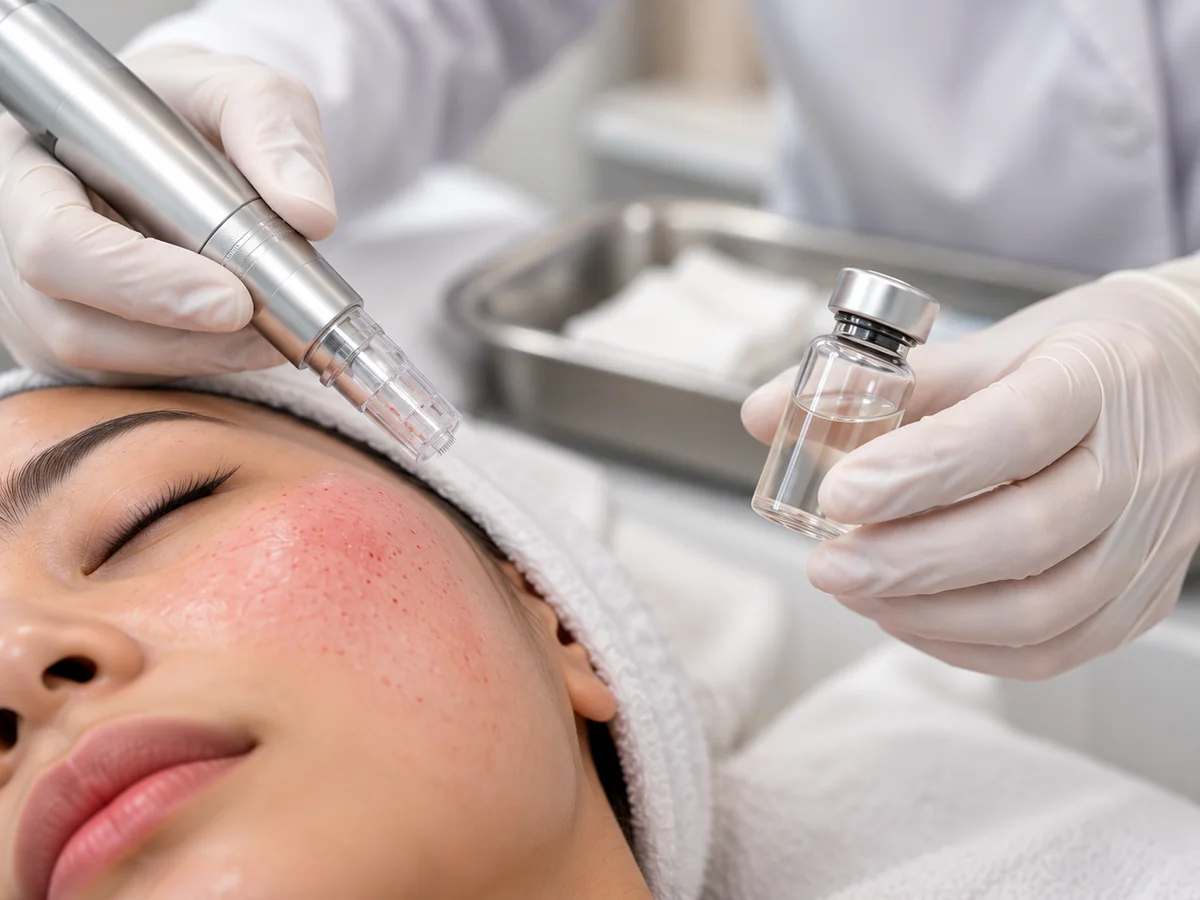 Doctor applying secretome serum after microneedling at Dr Soma Plastic Surgery